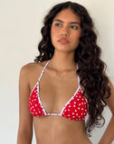 Image of Pami Contrast Bikini Top in Red with White Hearts