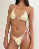 Image of Pami Bikini Top in Yellow Stripe with Pink Gingham Binding