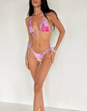 Image of Lentra Bikini Bottom in Pink Holiday Floral with Lilac Binding