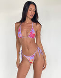 Image of Pami Bikini Top in Pink Holiday Floral with Lilac Binding