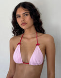 Image of Pami Bikini Top in Sakura Shimmer with Red Strap and Bow