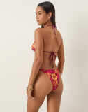 Image of Pami Bikini Top in Sketch Hibiscus Burgundy with Contrast Ties