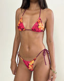 Image of Pami Bikini Top in Sketch Hibiscus Burgundy with Contrast Ties