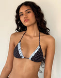 Image of Pami Ruffle Bikini Top in Black and Blue Polka