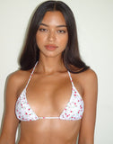 Image of Pami Bikini Top in Red Floral Beige Gingham with Ruffle