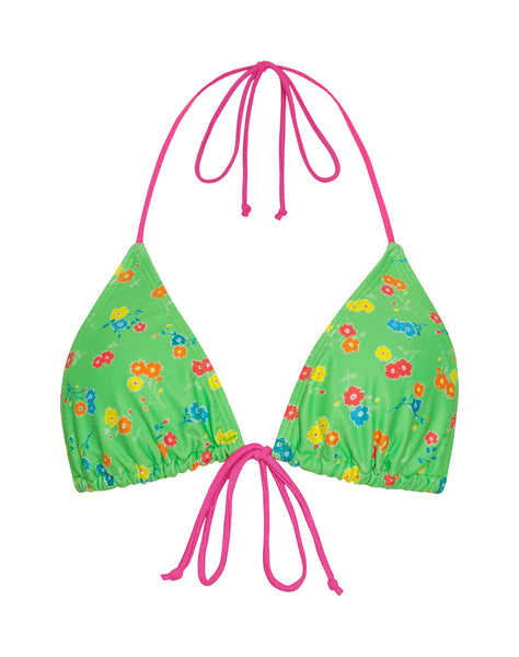 Image of Pamita Bikini Top in Green Floral with Pink Binding