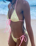 Image of Pamita Bikini Top in Paisley Yellow with Pink Binding