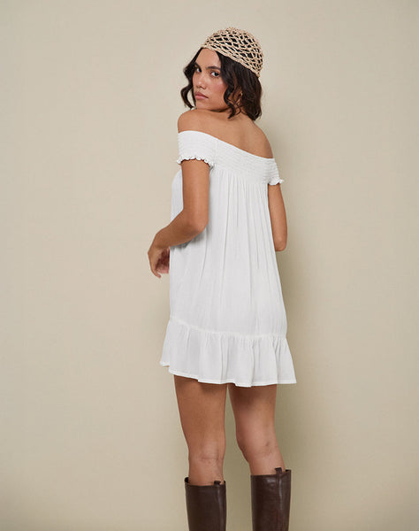 Image of Panasi Bardot Babydoll Mini Dress in Off White