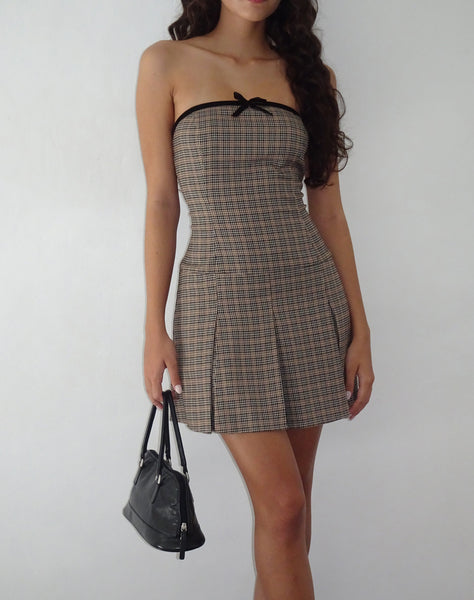 Image of Panola Mini Dress in Micro Check Brown