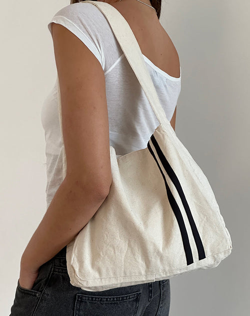 image of Pardi Canvas Bag in Ecru with Black Stripe