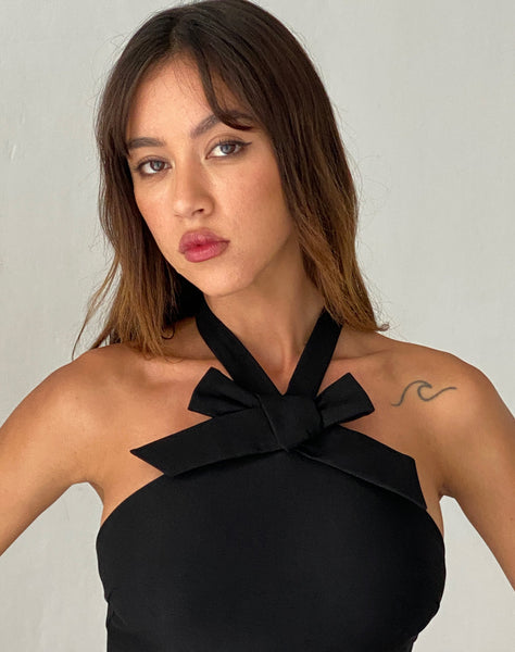 Image of Parvat Bow Detail Halterneck Mini Dress