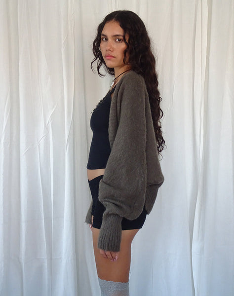 Image of Pasha Brushed Knit Shrug Cardigan in Brown