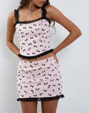 Image of Pelso Mini Skirt in Pretty Bow Pink with Black Mesh Ruffle