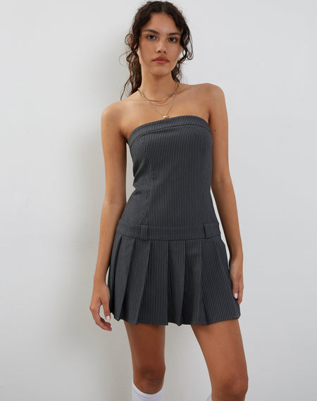 Beleri Ruffle Asymmetric Dress in Grey Chiffon