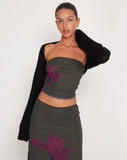 Image of Peggy Bandeau Top in Green with Purple Flower Print