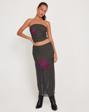 Image of Lassie Maxi Skirt in Green with Purple Flower Print