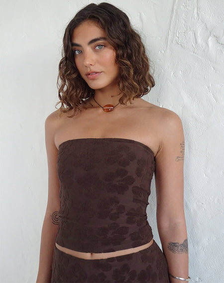 Bilancia Bandeau Top in Ditsy Flock Burnt Maroon