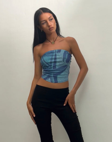 Image of Peggy Mesh Bandeau Top in Blue Starfish Photoprint