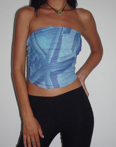 Image of Peggy Mesh Bandeau Top in Blue Starfish Photoprint