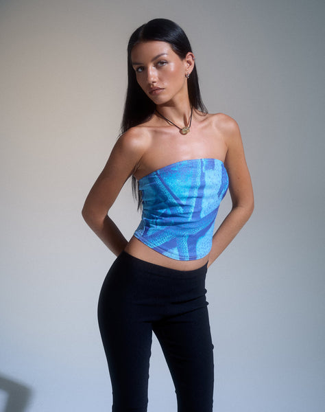 Image of Peggy Mesh Bandeau Top in Blue Starfish Photoprint