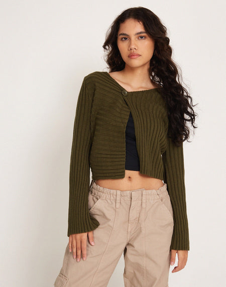 Aesha Cropped Cardigan in Sage Cream