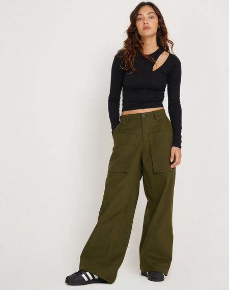 Tansy Wide Leg Cargo Trouser in Stone Green