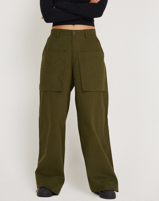 image of Phalia Wide Leg Cargo Trouser in Dark Olive