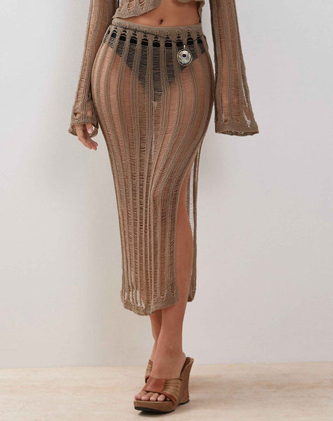 Image of Willa Knitted Midi Skirt in Desert Taupe