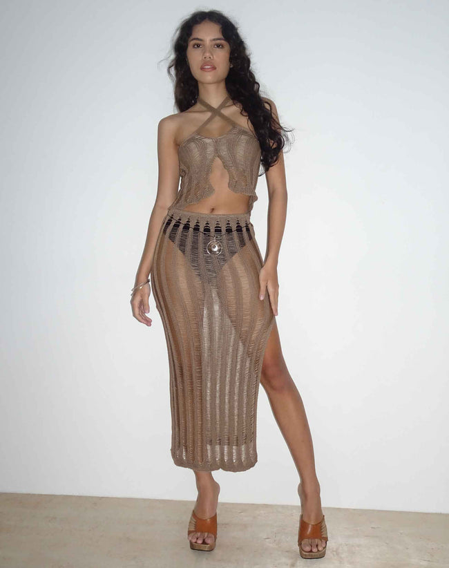 Image of Willa Knitted Midi Skirt in Desert Taupe