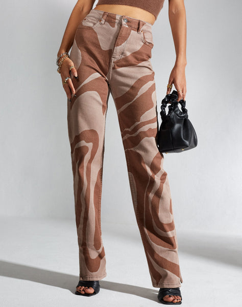 Image of MOTEL X IRIS Straight Leg Jeans in Laser Swirl Brown