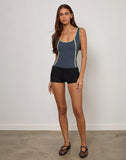 Image of Pilon Vest top in Navy with Sage Binding