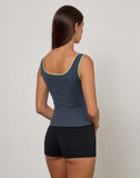 Image of Pilon Vest top in Navy with Sage Binding