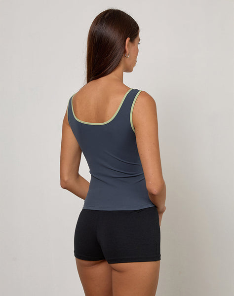 Image of Pilon Vest top in Navy with Sage Binding
