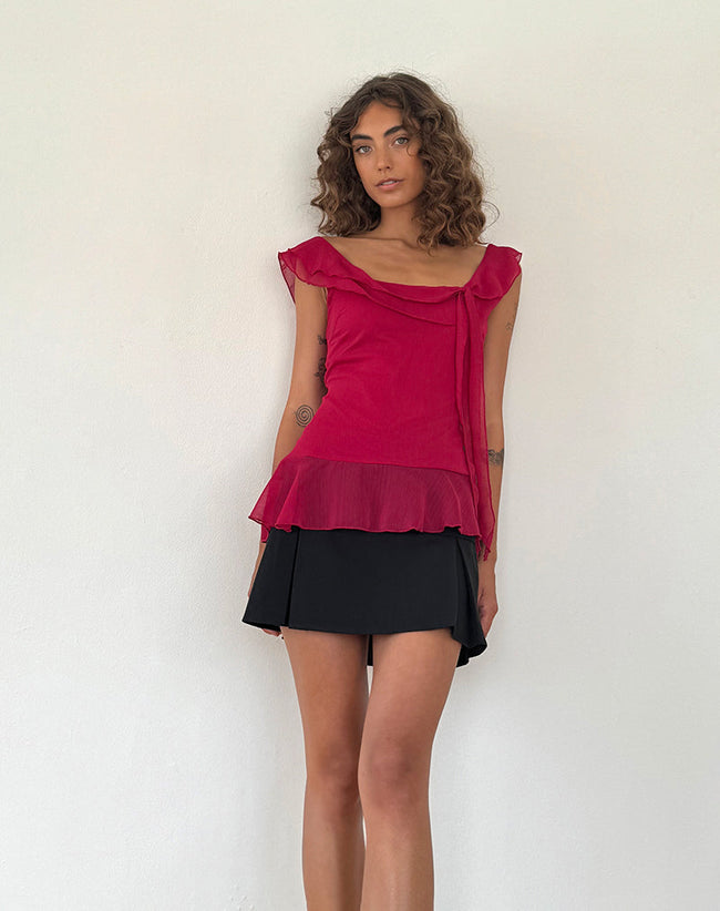 Image of Piro Ruffle Longline Top in Burgundy