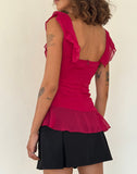 Image of Piro Ruffle Longline Top in Burgundy