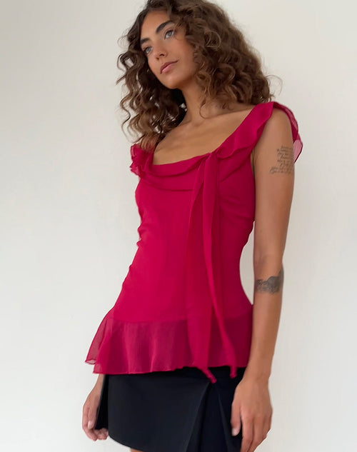 Image of Piro Ruffle Longline Top in Burgundy