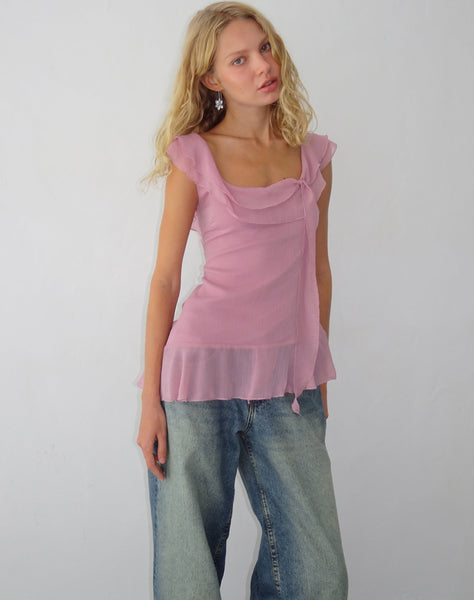 Image of Piro Ruffle Longline Top in Light Plum