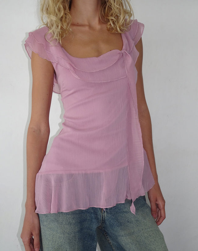 Image of Piro Ruffle Longline Top in Light Plum