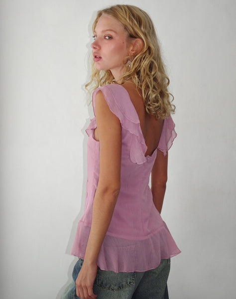 Image of Piro Ruffle Longline Top in Light Plum