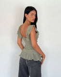 Image of Piro Ruffle Longline Top in Chiffon Olive