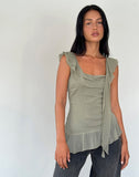 Image of Piro Ruffle Longline Top in Chiffon Olive