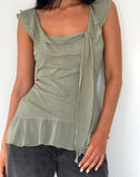 Image of Piro Ruffle Longline Top in Chiffon Olive