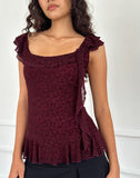 Image of Piroli Top in Ditsy Floral Flock Burnt Maroon