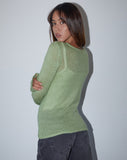 Image of Sukana Long Sleeve Sheer-Knit Top in Light Green