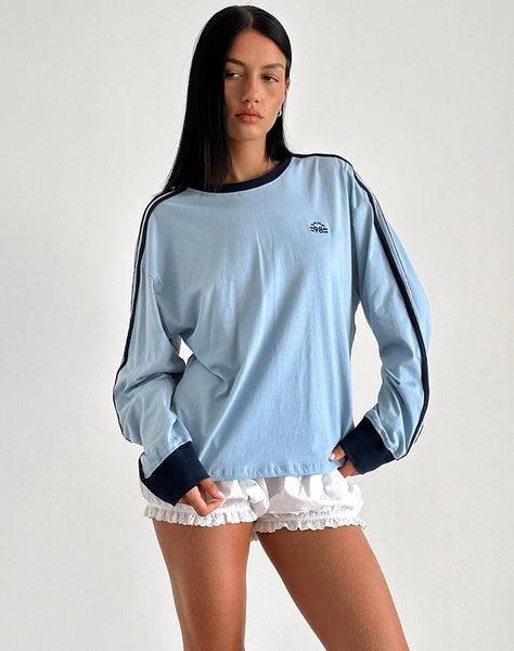 image of Prata Long Sleeve Top in Nantucket Blue with Navy Binding