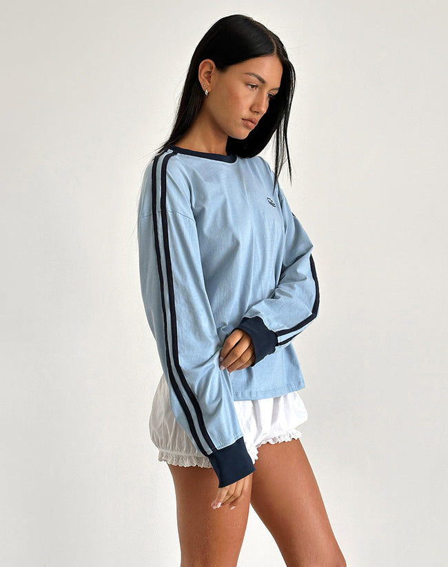 image of Prata Long Sleeve Top in Nantucket Blue with Navy Binding