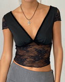 Image of Prili Plunge Neck Top in Lace Black