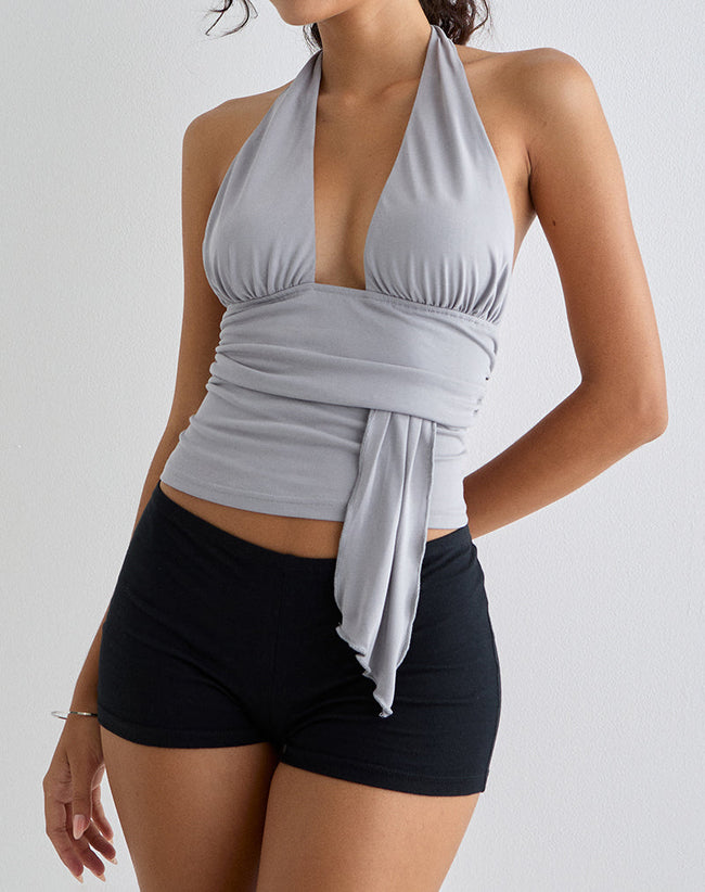 Image of Prilla Halterneck Top in Cupro Grey