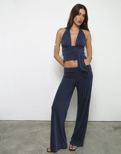 Image of Prilla Halter Top in Cupro Ocean Storm