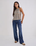 Image of Palsi Loose Sleeveless Top in Pastel Blue Tartan